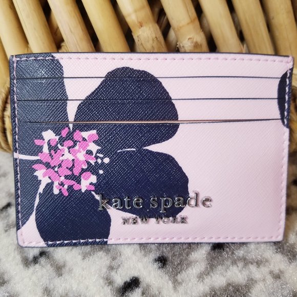 Small Slim Card Holder Kate Spade Grand Flora Pink - Picture 2 of 7